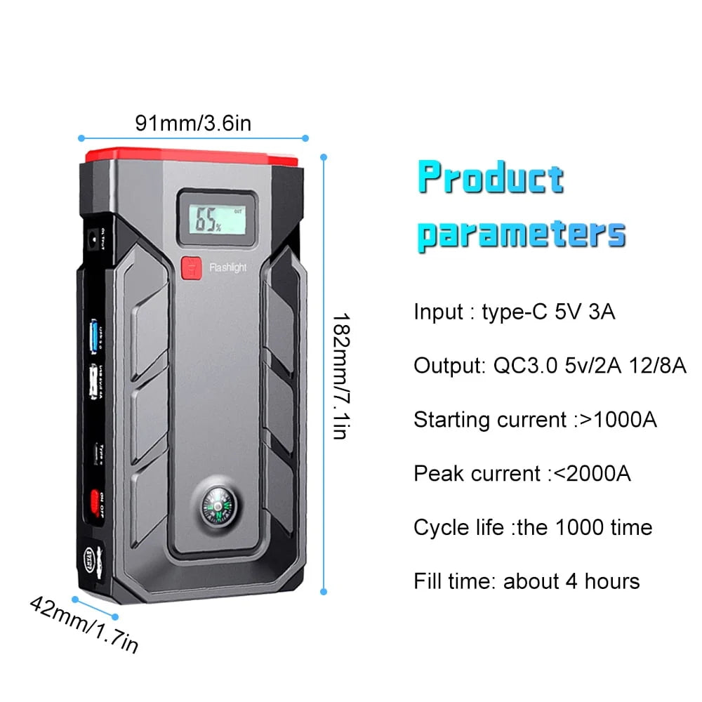 Car Jump Starter, 99900mAh Battery Jump Starter for All Gas or Up to 10L Diesel, Battery Booster Power Pack, 12V Auto Jump Box with LED Light, USB Quick Charge 3.0