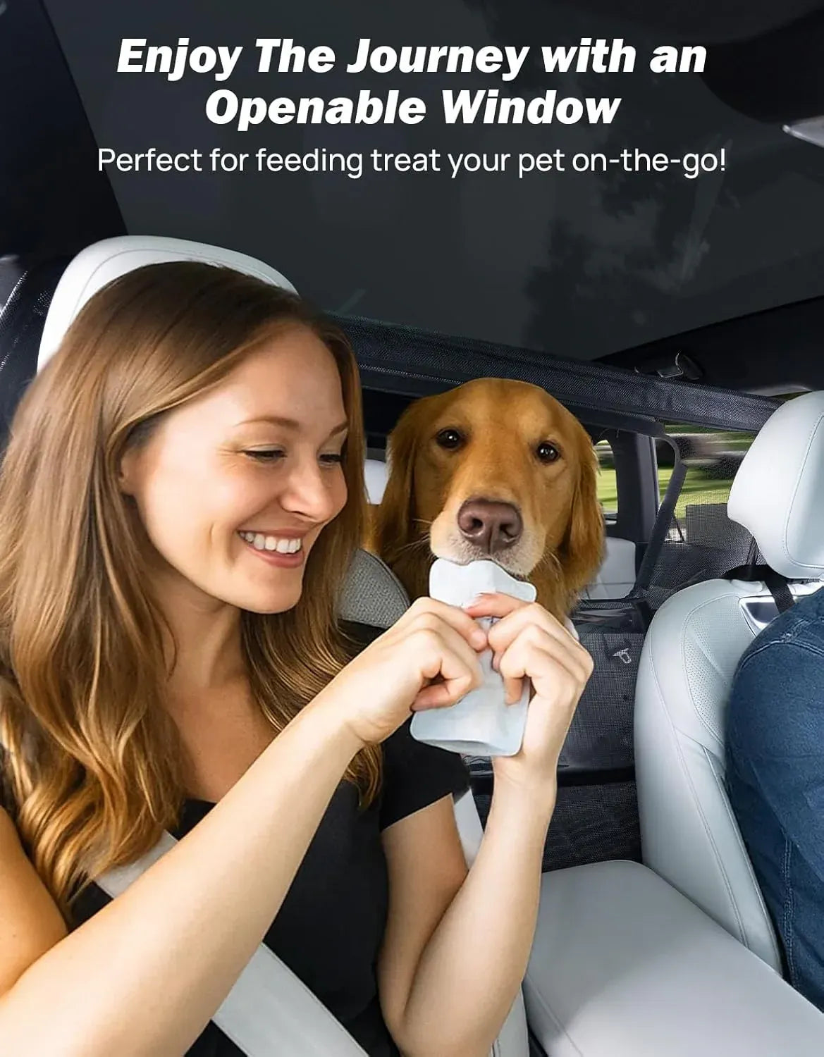 52 Wide Dog Car Barrier with Removable Visual Window, Car Barrier for SUV Escape-Proof, Net for Car Cargo Behind Front Seats, Vehicle Gate for Dog Travel, Ideal for Cars SUVs Trucks