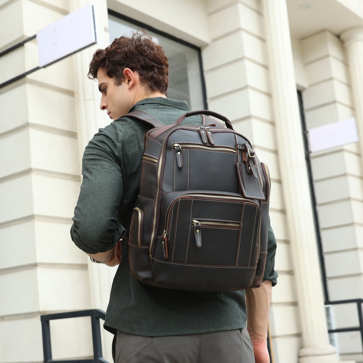 15.6 Full Grain Leather Laptop Backpack