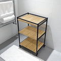 Bamboo Storage Trolley with Three Open Shelves and Rolling  Wheels
