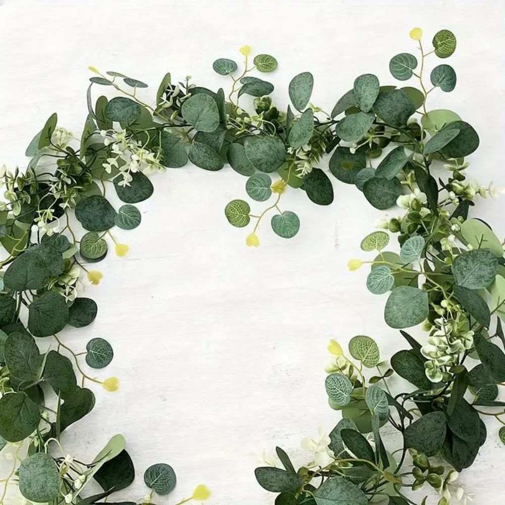 Faux Eucalyptus Garland with Silk Leaves and Flexible Stems, 70.8  Inches