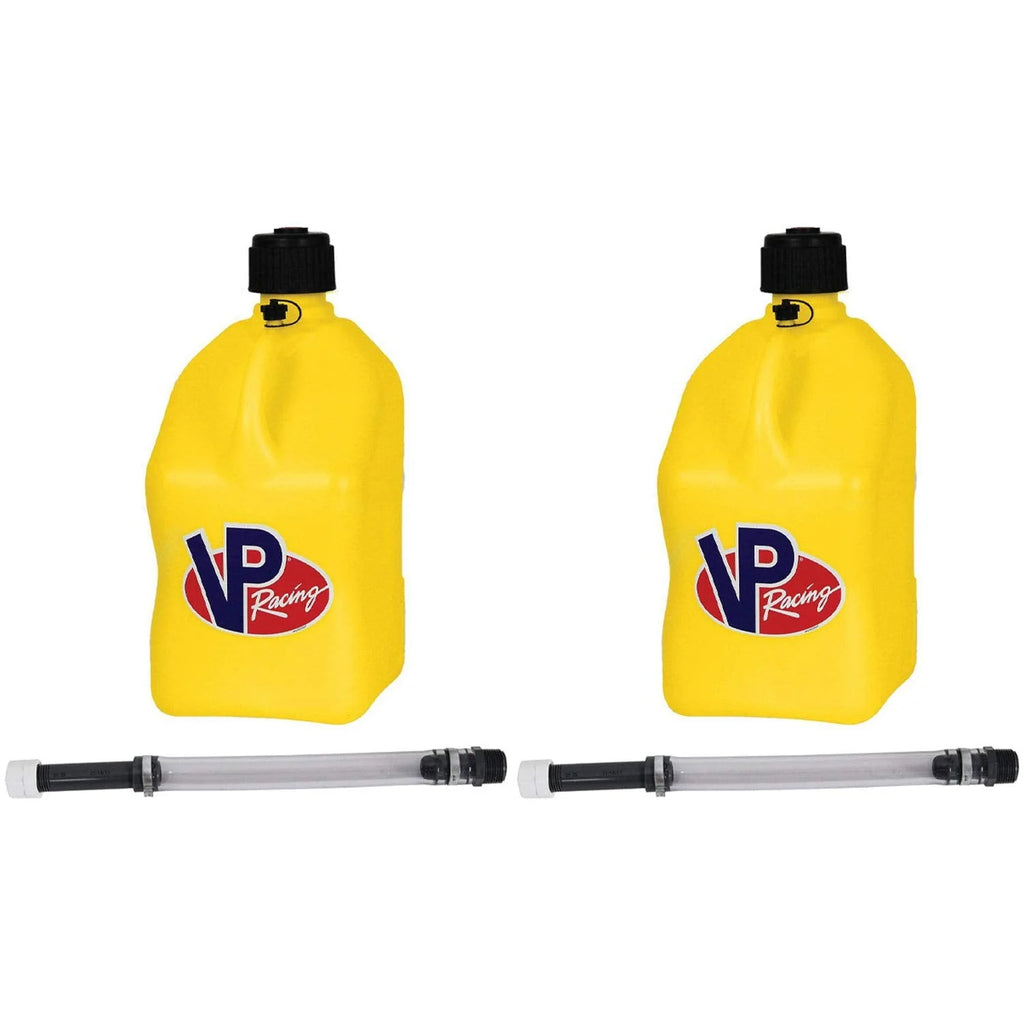 VP Racing Fuels Motorsport 5 Gallon Square Plastic Utility Jug Yellow 2/ 14 Inch Hose (4 Pack) Features Close-Trimmed Cap and Neck for Tight Seal
