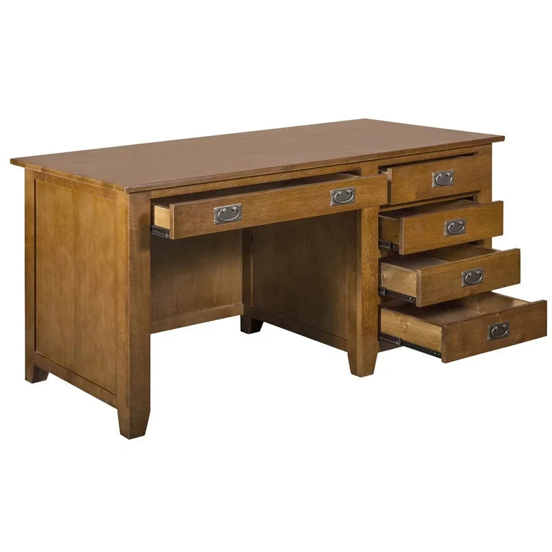 Mission Quarter Sawn Oak 5 Drawer Library Desk - Michael's Cherry
