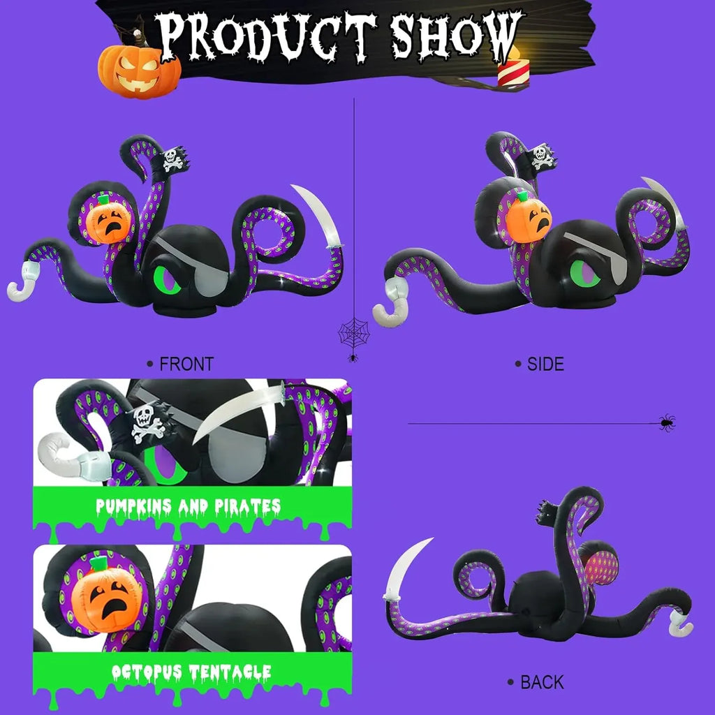 13Ft Halloween Inflatables Giant Octopus Black Sticky Pumpkin LED Light Blow up Halloween Decor for Carnival Party Store Outdoor Yard Lawn Decorations