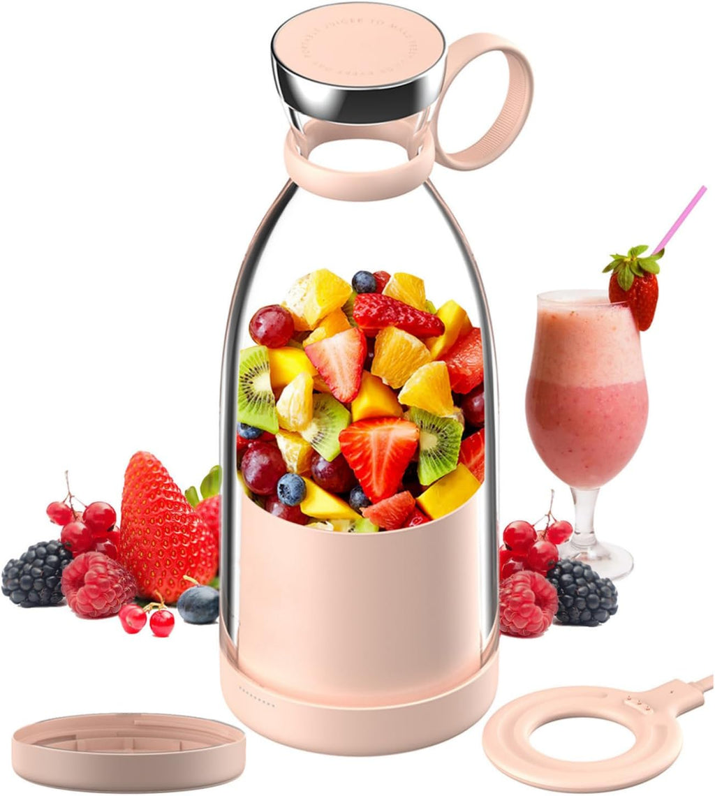 Cordless Blender Bottle with Stainless Steel Blades and Magnetic Charging, 350ml