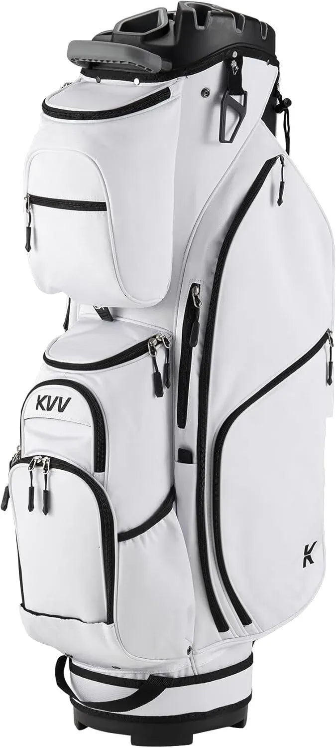 Stylish White 14-Way Golf Cart Bag with Cooler Pockets and Rain Protection