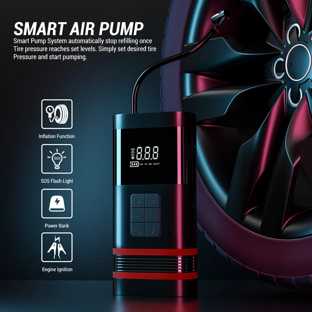 4 in 1 Car Jump Starter with 150PSI Air Compressor 1000A Battery Booster(Up to 5.0L Gases Engines) 7500mAh Power Bank with LED Light