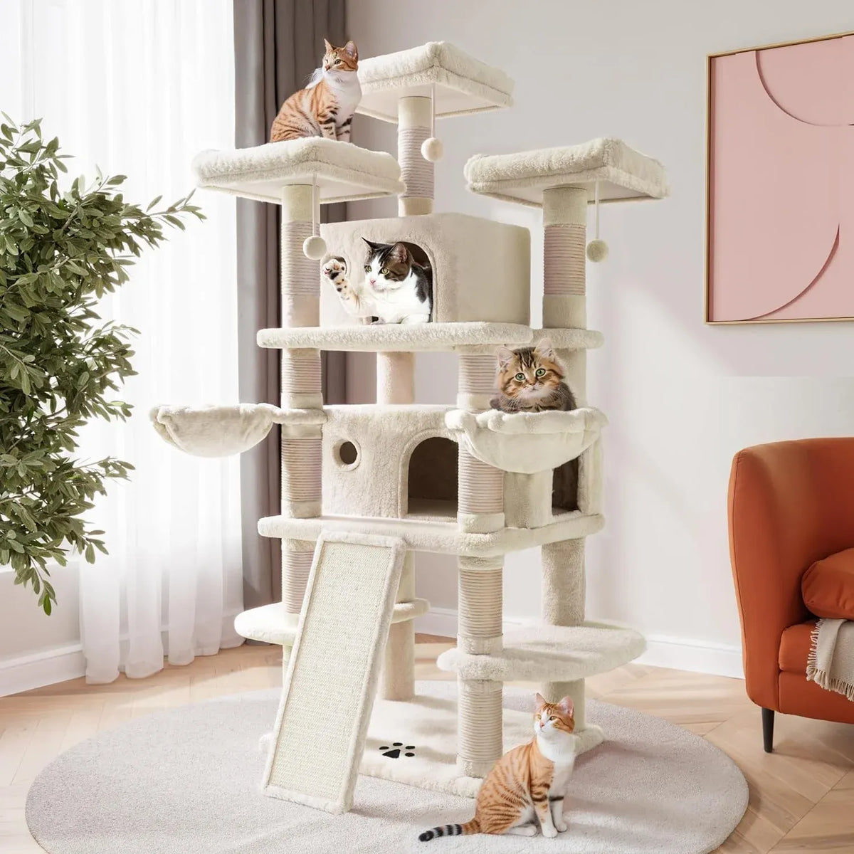 68 Inches Multi-Level Large Cat Tree for Large Kitties/Big Cat Tower with Condo/Cozy Plush âPussycat Perches/Sisal Scratching Posts and Hammocks/Activity Center/Leopard Print