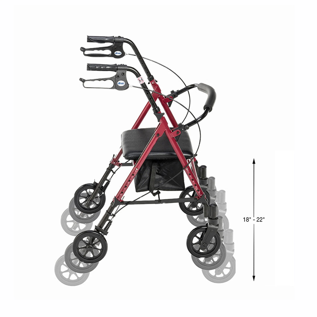 Drive Medical Adjustable Height Aluminum Frame Rollator with 6 Inch Casters, Red💝 Last Day For Clearance