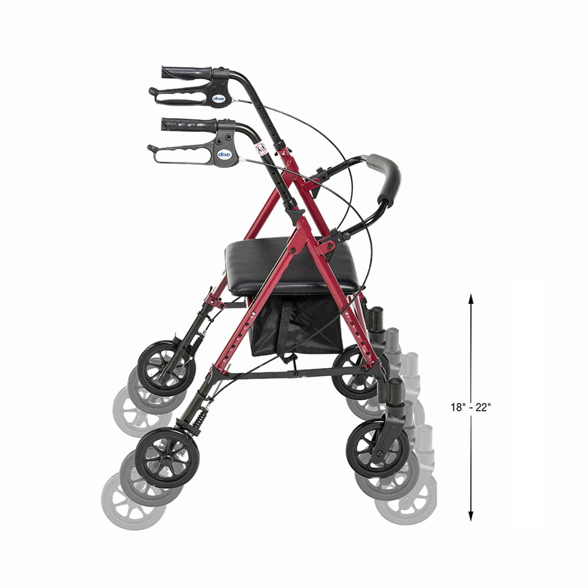 Drive Medical Adjustable Height Aluminum Frame Rollator with 6 Inch Casters, Red💝 Last Day For Clearance