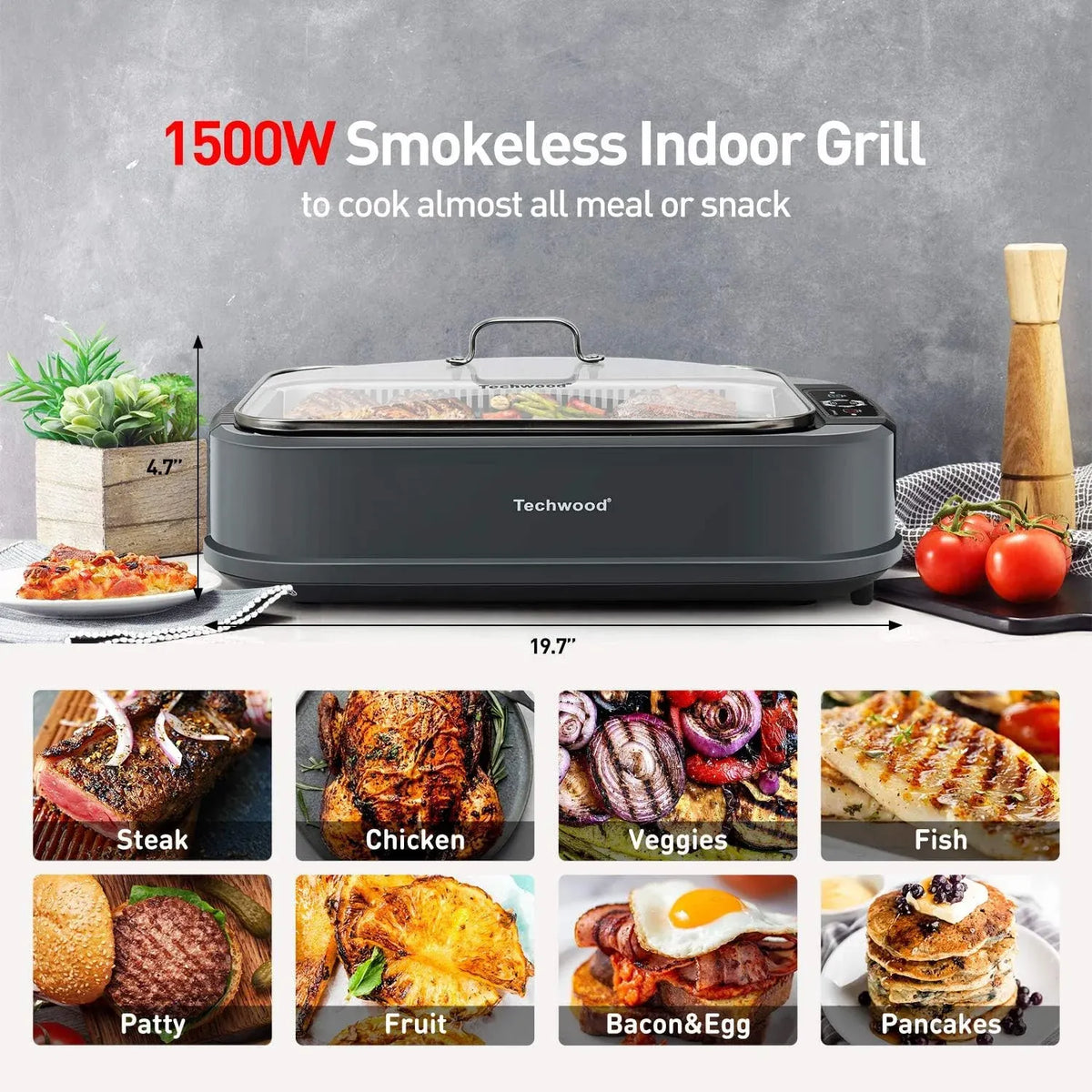 Indoor Smokeless Grill, 1500W Electric BBQ Grill with Temperature Control, Kore