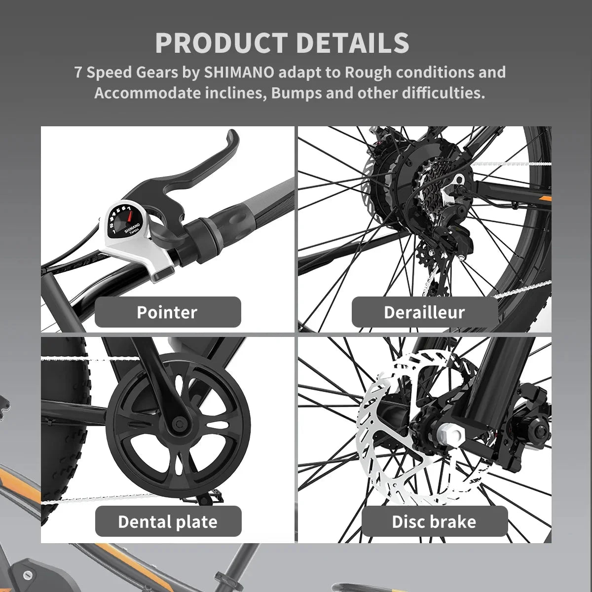 26 In.48V 13Ah 750W Mountain Electric Bikes for Adults Men, 26x4.0 Fat Tire Electric Bicycle 7 speeds Gear Outdoor Ebikes, Black,S48