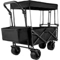 VEVORbrand Collapsible Wagon Cart Black， Foldable Wagon Cart Removable Canopy 602D Oxford Cloth， Collapsible Wagon Oversized Wheels， Portable Folding Wagon Adjustable Handles， Beach， Garden， Sports