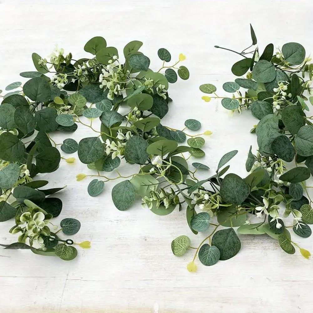 Faux Eucalyptus Garland with Silk Leaves and Flexible Stems, 70.8  Inches