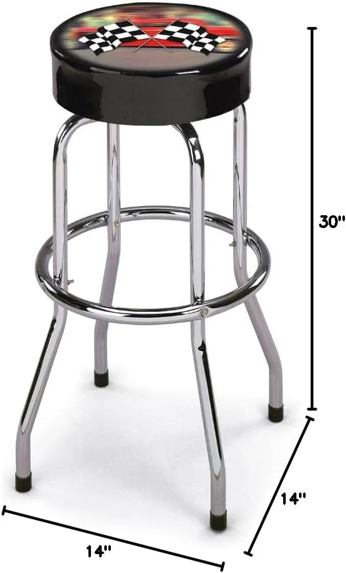 Shop Stool – 30 Swivel Padded Vinyl Seat with USA Flag Design, Chrome-Plated Legs, 330 lb Capacity – Ideal for Garages, Shops & Patriotic Workspaces