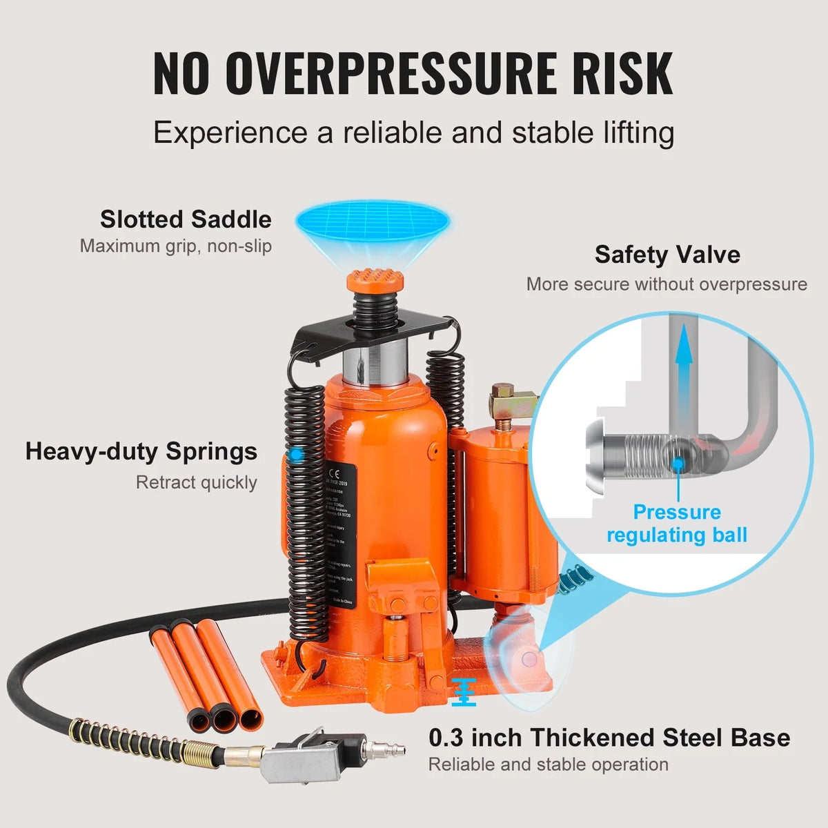 BENTISM Air Hydraulic Bottle Jack 20Ton 10.4-19.7 High Lift Pneumatic Bottle Jack Portable Auto Repairing Shop Tool for Vehicles Trucks Cars