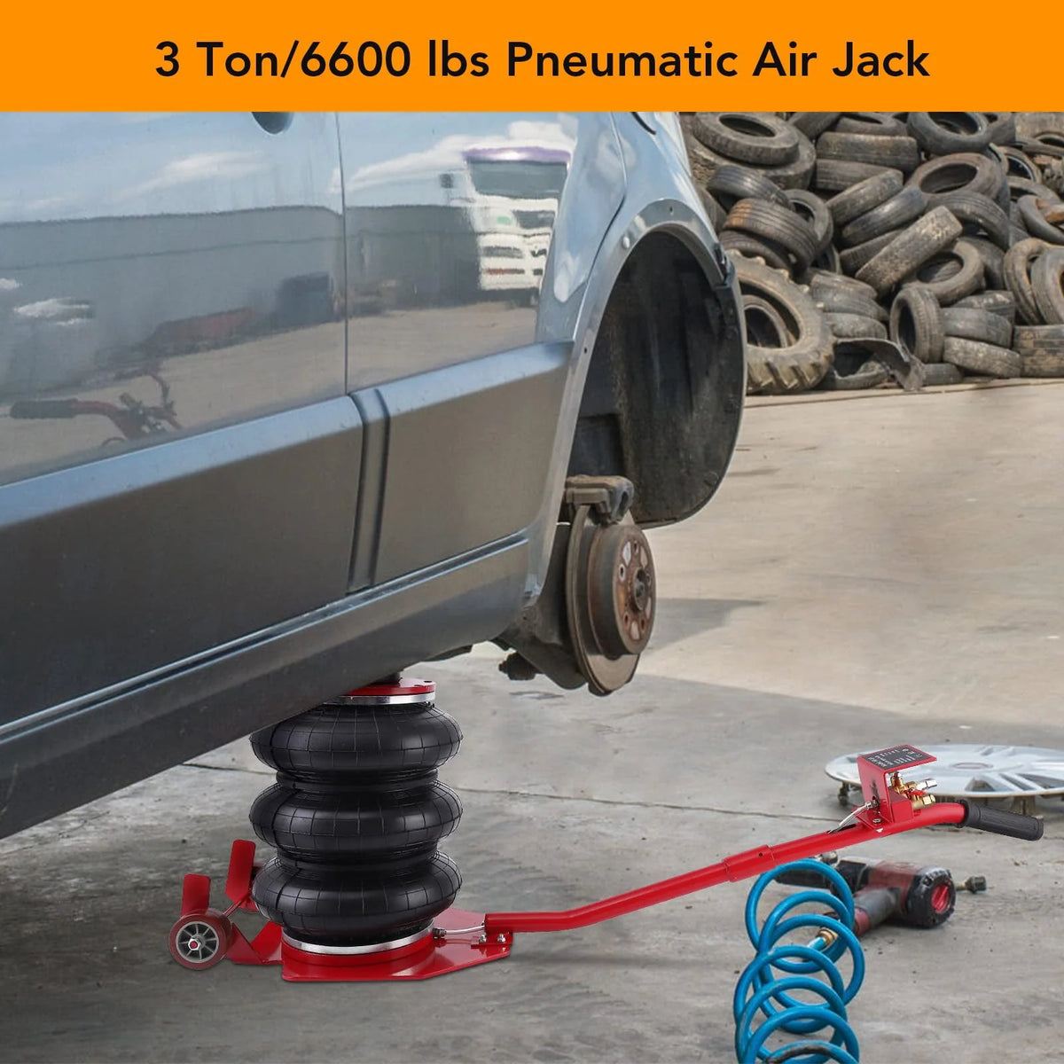 Garvee Triple Bag Air Jack 3 Ton/6600LBS with Long Hand, Lifting Height up to 15.75 inch for Cars, Red