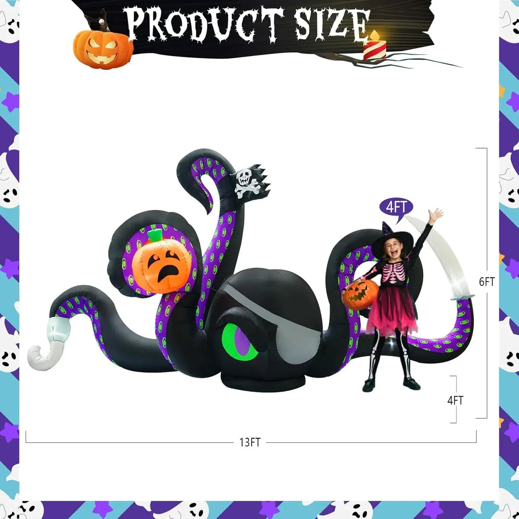 13Ft Halloween Inflatables Giant Octopus Black Sticky Pumpkin LED Light Blow up Halloween Decor for Carnival Party Store Outdoor Yard Lawn Decorations
