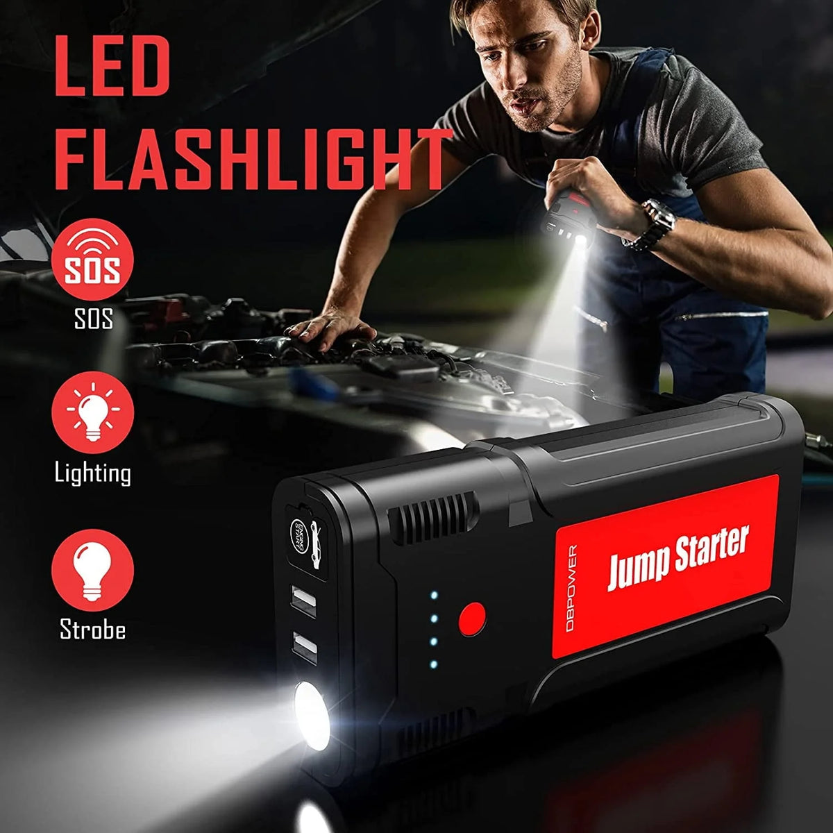 DBPOWER G15 Portable Car Battery Jump Starter 12V 2500A 21800mAh Auto Battery Booster 8.0L Gasoline/6.5L Diesel Engines