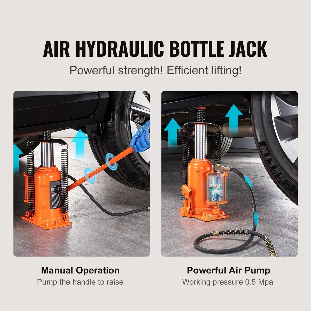 SKYSHALO Air Hydraulic Bottle Jack, 20 Ton Capacity, for High-Lift Automotive Repair in Car Shops