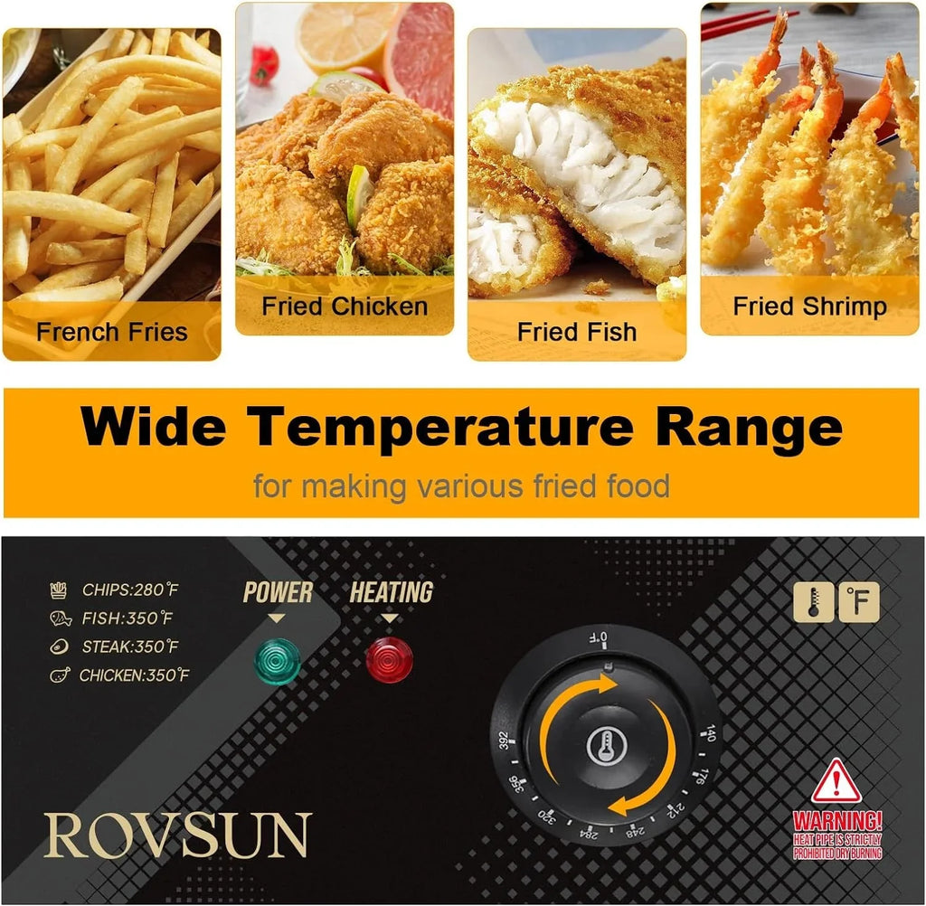 ROVSUN 23.8Qt Electric Deep Fryer w/Large Single Basket & Lid, Adjustable Temperature Countertop Commercial Stainless Steel Kitchen Oil Fryer Frying Machine for French Fries Turkey Onion Rings 5000W