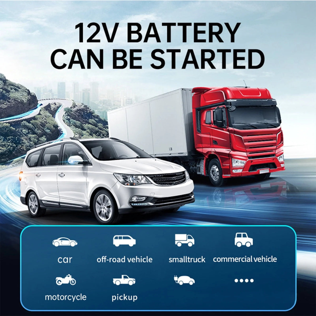 Ckraxd Car Inflator Battery Jump 2-in-1 1000A Emergency Start Power Supply 12V Battery Pack Battery Booster Jump Box Portable Charger Jumper Cables LED Display Screen