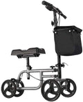 4 Wheels Knee Scooter Walker, All Terrain Rolling Steerable Adjusted Height Walking Aid with Storage Bags