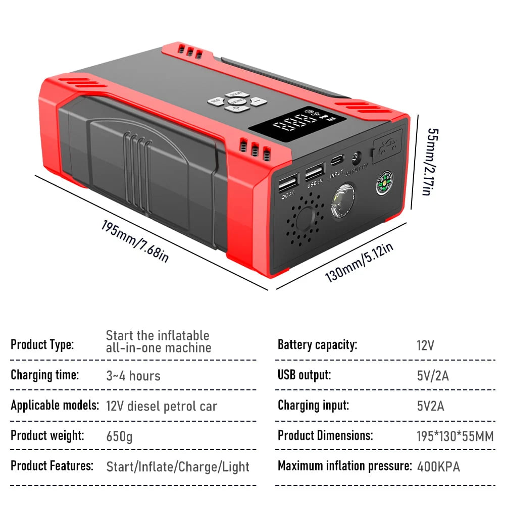 Car Jump Starter with Tire Inflator,DFITO 2000A Peak Portable Battery Starter (up to 7.0L Gas or 6.5L Diesel Engine), 37000mAh Portable Car Battery Booster