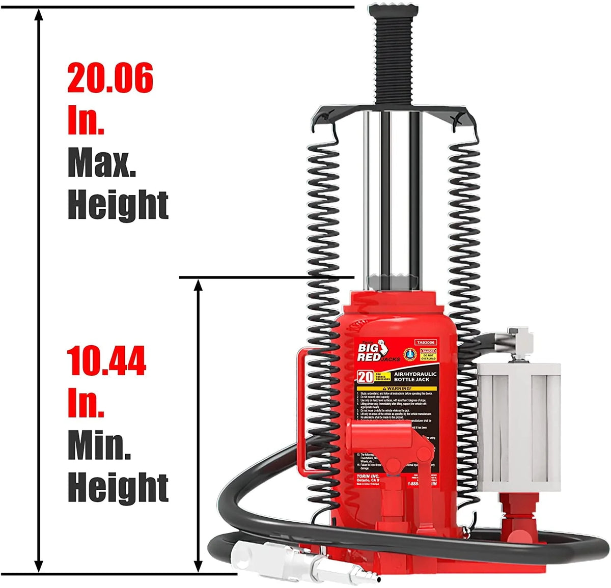Torin Jacks DTA92006 20 Ton Pneumatic Air Hydraulic Bottle Jack