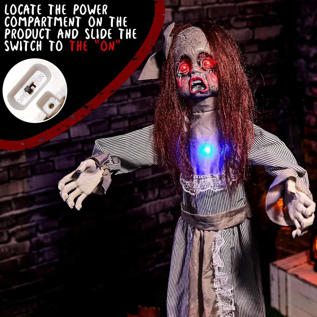Halloween Animatronics 4Ft Creepy Doll Decoration - 48Inch Animated Scary Talkin