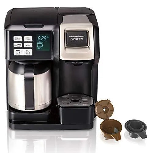 Thermal Coffee Maker, Single Serve & Full Pot, Compatible with Pods or Grounds, Programmable, Black and Stainless ()