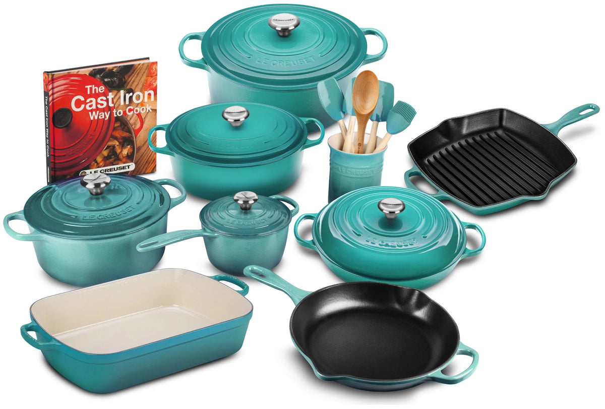 20-piece Signature Cast Iron Cookware Set,10.25 Skillet,1.75-quart Saucepan with Lid