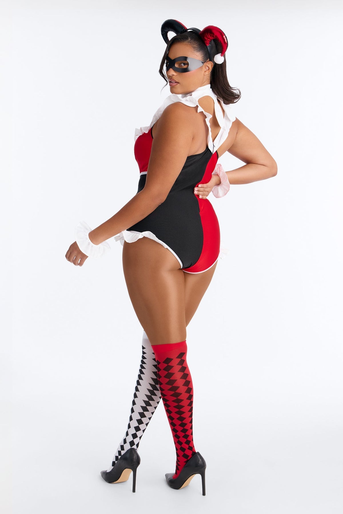 Comic Villain Costume Set with Ruffle Romper and Thigh Highs, Six-Piece