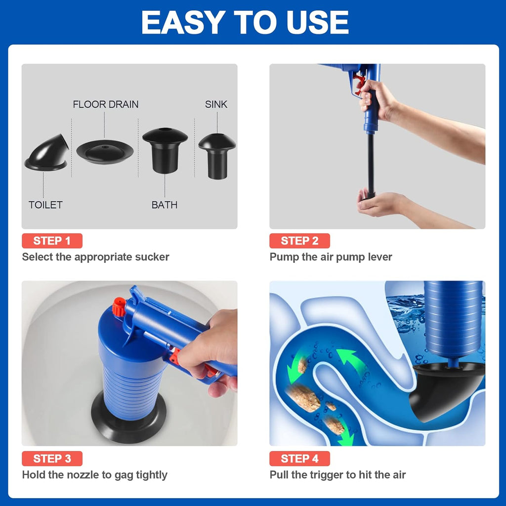 Air Pressure Drain Plunger with Four Suction Cups and Splash Guard