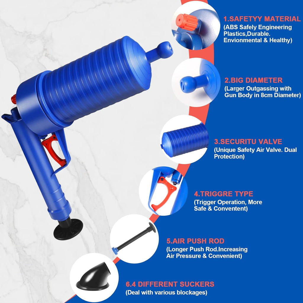 Air Pressure Drain Plunger with Four Suction Cups and Splash Guard