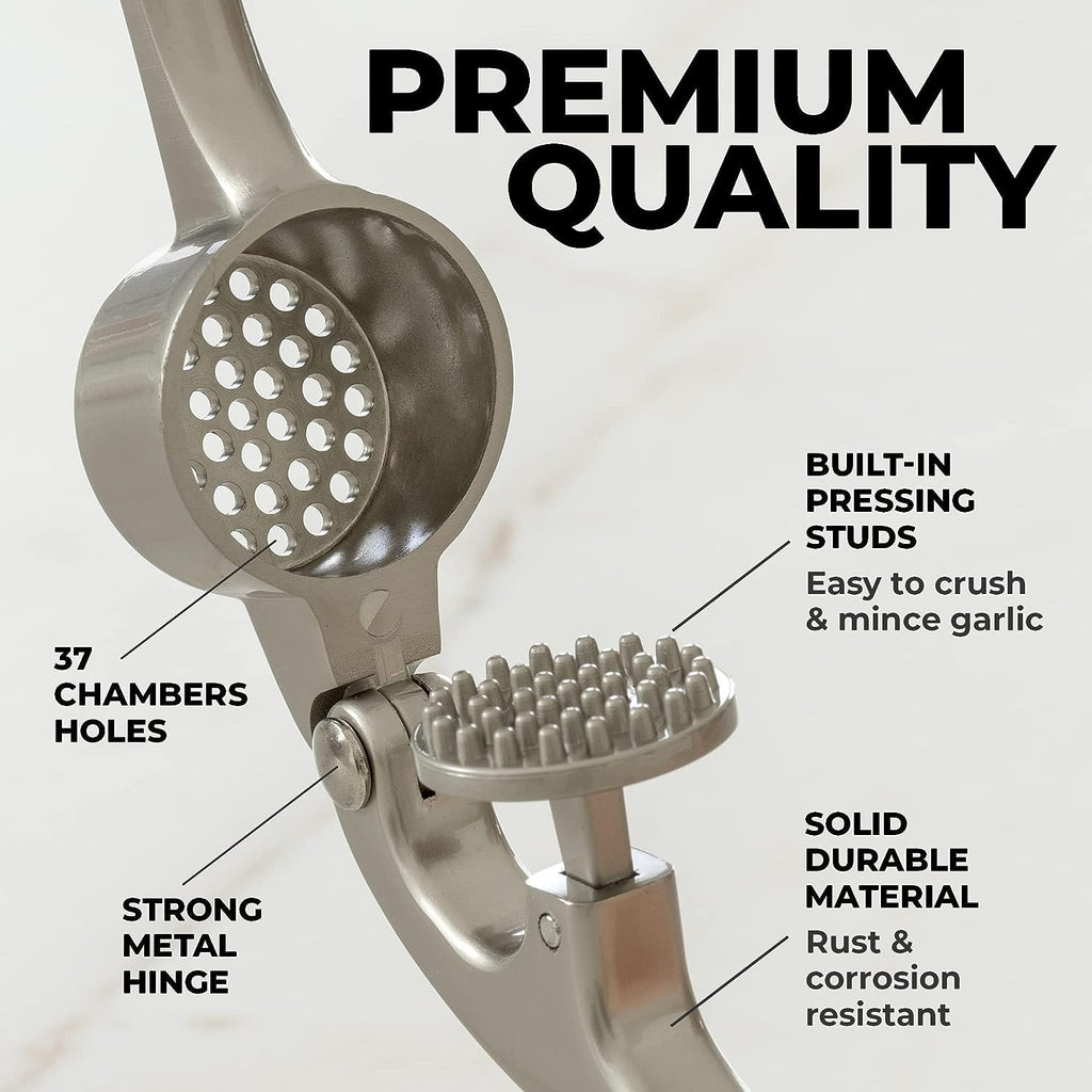 Handheld Garlic Press with 37 Precision Holes and Ergonomic Grip