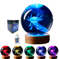 Axolotl Crystal Night Light with 3D Engraved Sphere and Wooden LED Base, Remote