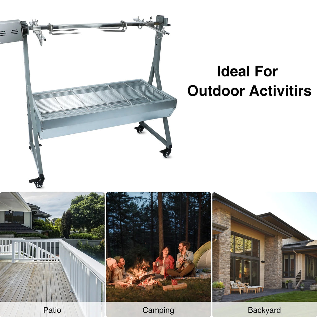 Rocita Rotisserie Grill Roaster, 132lbs Charcoal Grill Outdoor BBQ Grill Pig Lamb Spit Roaster with 25W Motor and Hand Crank