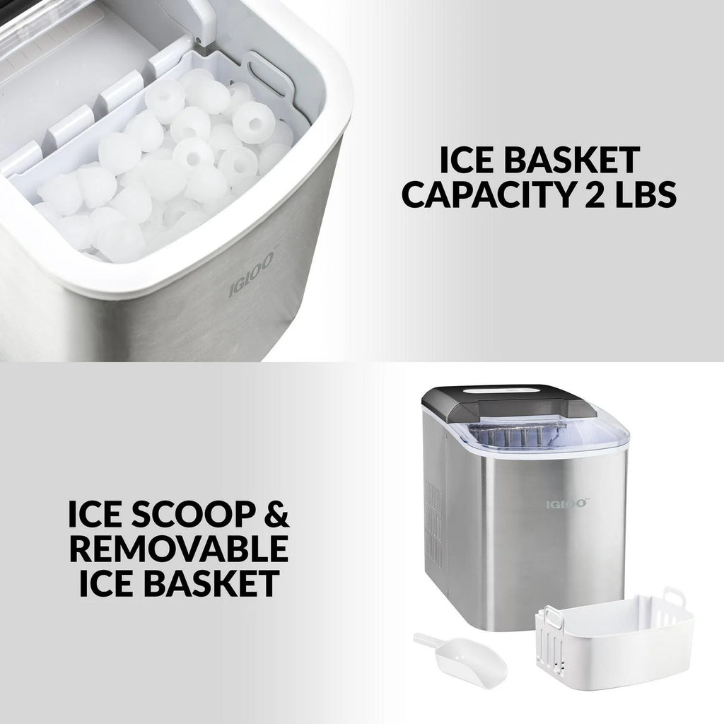 Igloo IGLICEB26SS 26-Pound Automatic Portable Countertop Ice Maker Machine Stainless Steel
