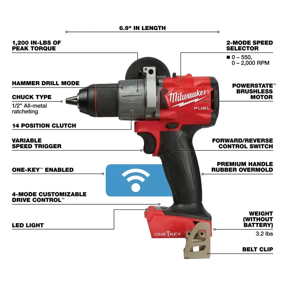 Milwaukee Pre-Sale 2806-80 M18 FUEL 18V 1/2 Cordless Hammer Drill - Bare Tool - Recon