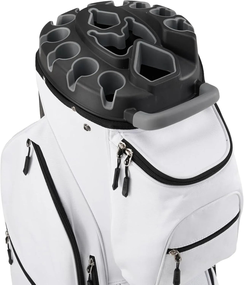 Stylish White 14-Way Golf Cart Bag with Cooler Pockets and Rain Protection