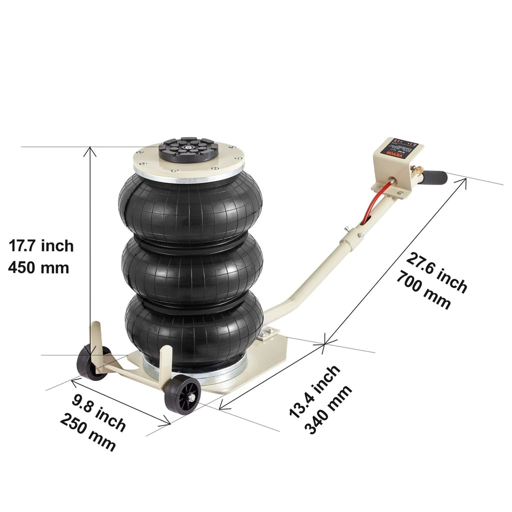 BENTISM Air Jack, 3 Ton/6600 lbs Triple Bag Air Jack, Airbag Jack with Six Steel Pipes, Lift up to 17.7 inch/450 mm, 3-5 s Fast Lifting Pneumatic Jack, with Long Handles for Car, Garage, Repair