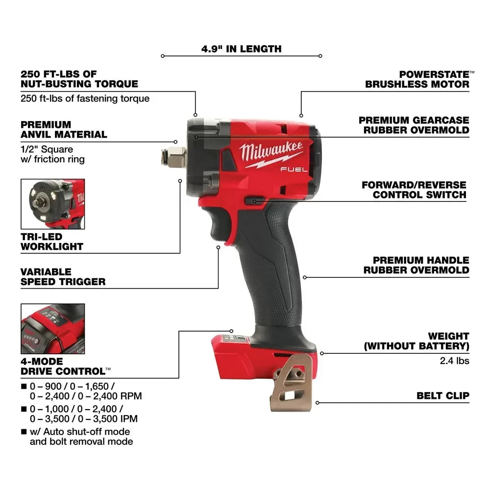 Milwaukee Pre-Sale 2855-20 M18 FUEL 18V 1/2 Impact Wrench w/Friction Ring -Bare Tool