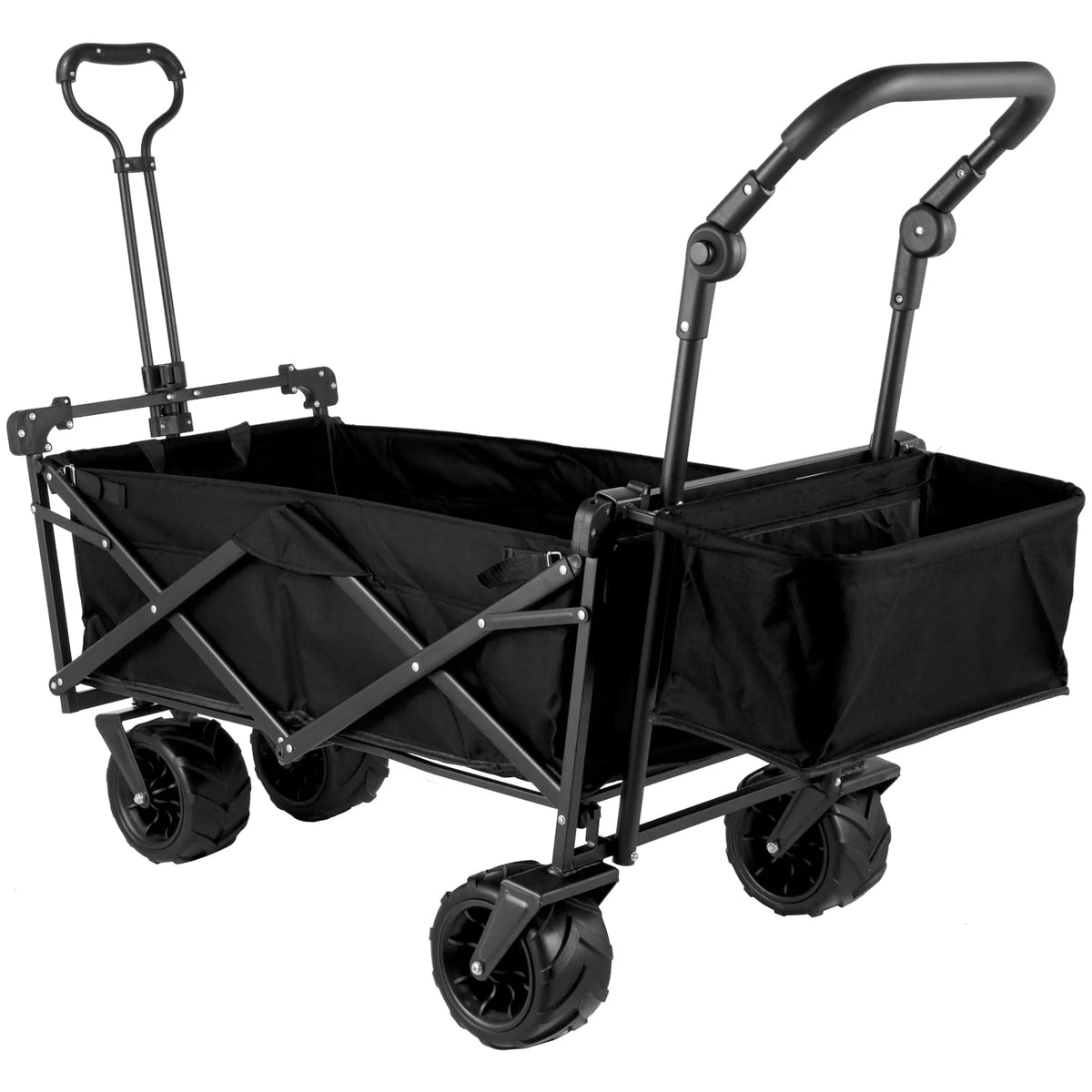 VEVORbrand Collapsible Wagon Cart Black， Foldable Wagon Cart Removable Canopy 602D Oxford Cloth， Collapsible Wagon Oversized Wheels， Portable Folding Wagon Adjustable Handles， Beach， Garden， Sports