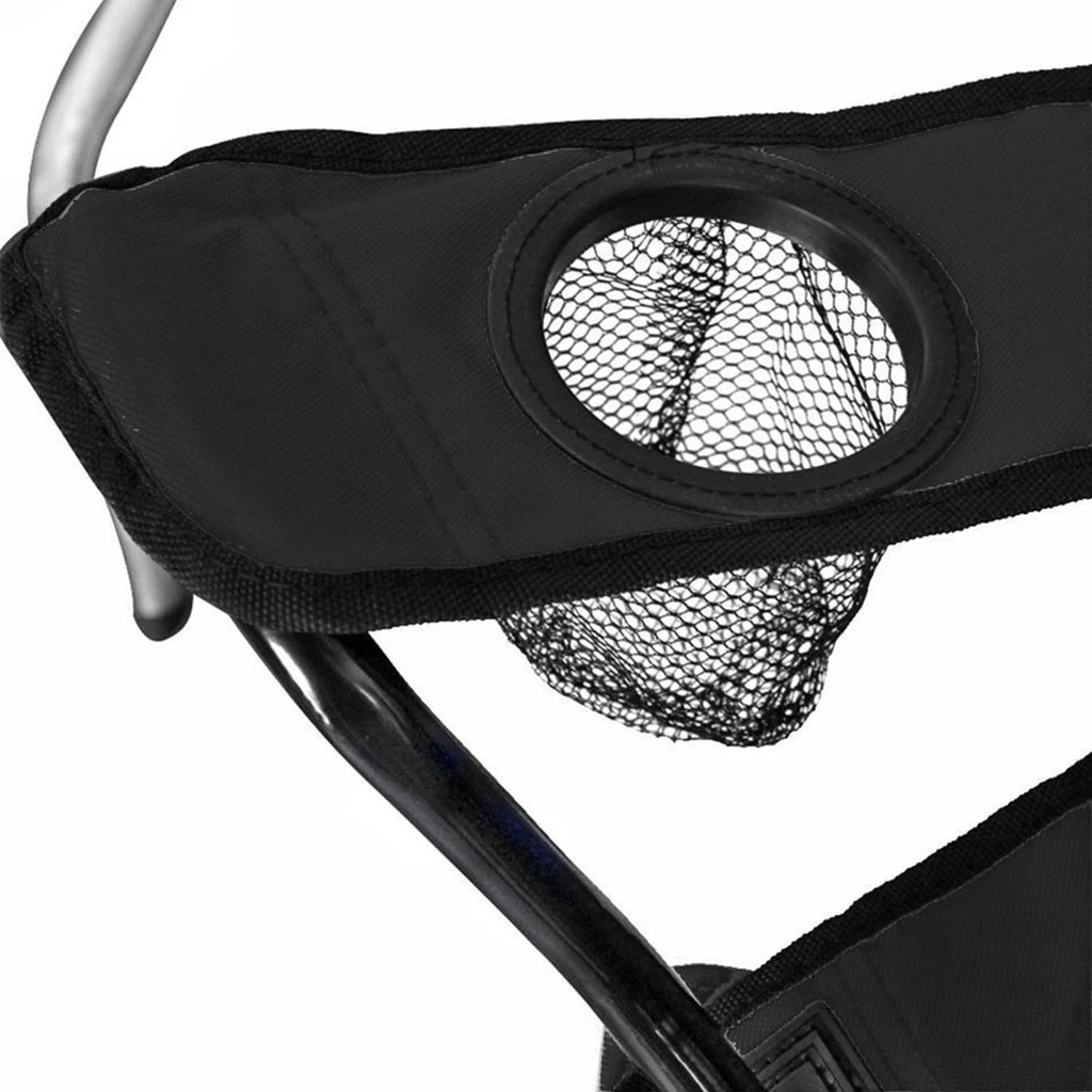 GoTeam Double Folding Camping Chair Set w/ Shade Umbrella & Cooler Bag, Black