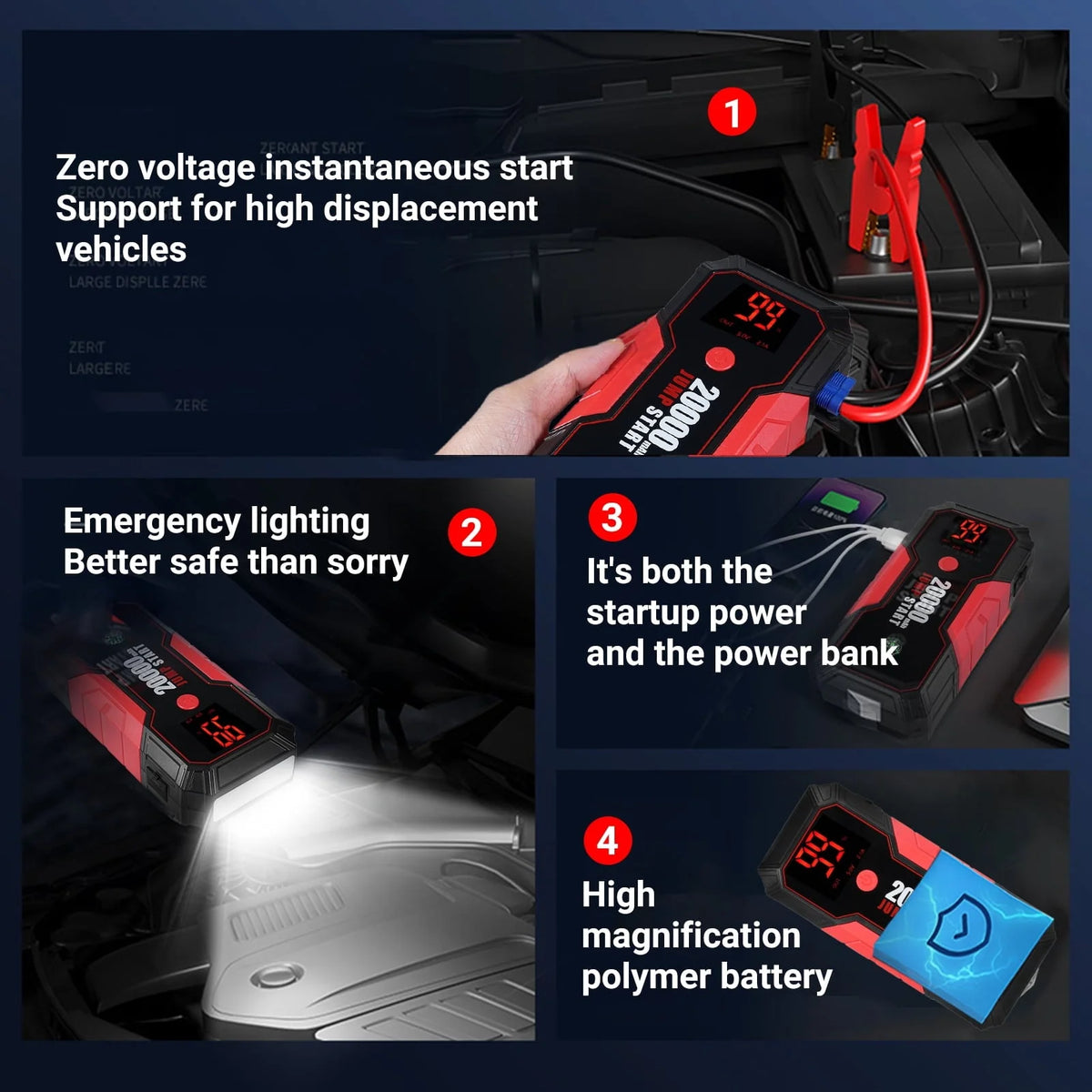Portable 12V Auto Battery Booster by Lepmerk, DN13 Car Jump Starter, 600A Peak Current