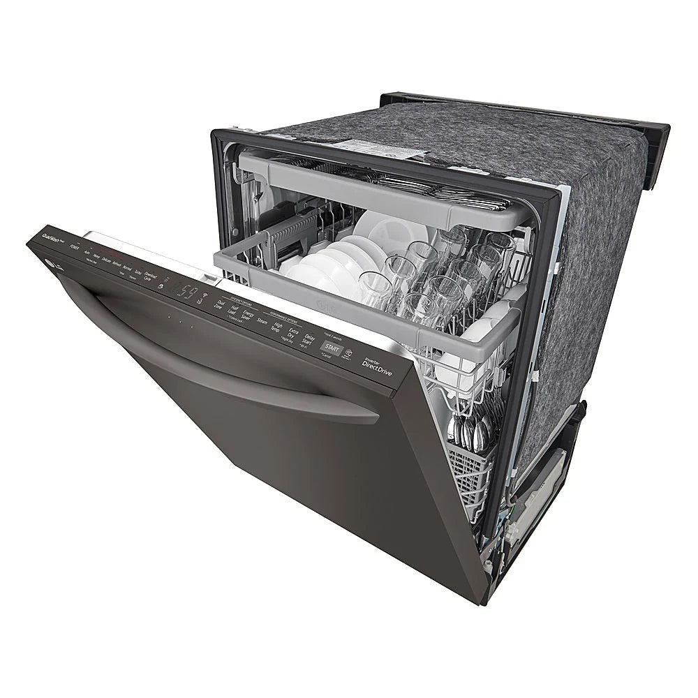 LG - 24 Top Control Smart Built-In Stainless Steel Tub Dishwasher with 3rd Rack, QuadWash and 46dba - Black stainless steel