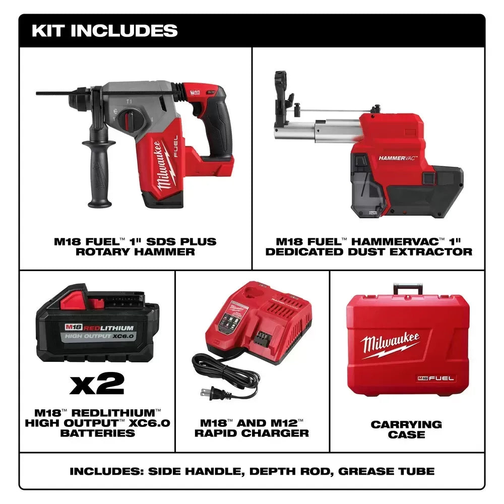 Milwaukee 2912-22DE M18 FUEL 18V 1 SDS Plus Rotary Hammer Dust Extractor Kit