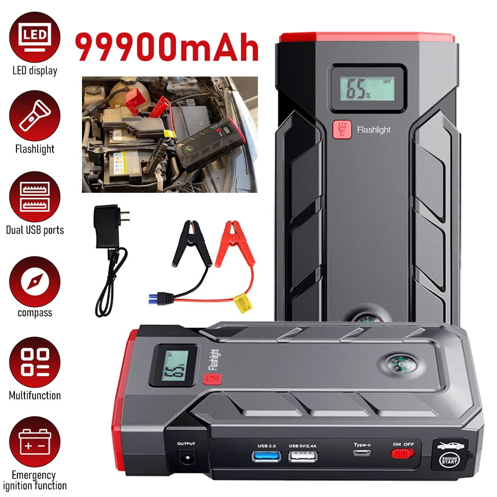 Car Jump Starter, 99900mAh Battery Jump Starter for All Gas or Up to 10L Diesel, Battery Booster Power Pack, 12V Auto Jump Box with LED Light, USB Quick Charge 3.0