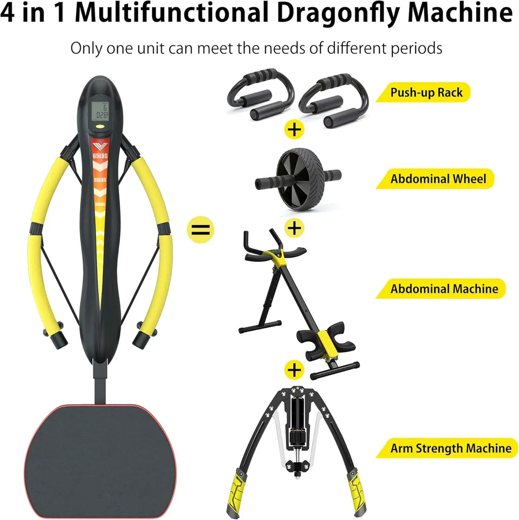 4-in-1 Multi-Functional Rowing Machine AB Workout Machine, Core & Abdominal Trainers, Adjustable Dragonfly Machine, Strength Training Full Body Workout, Home Gym Fitness Equipment